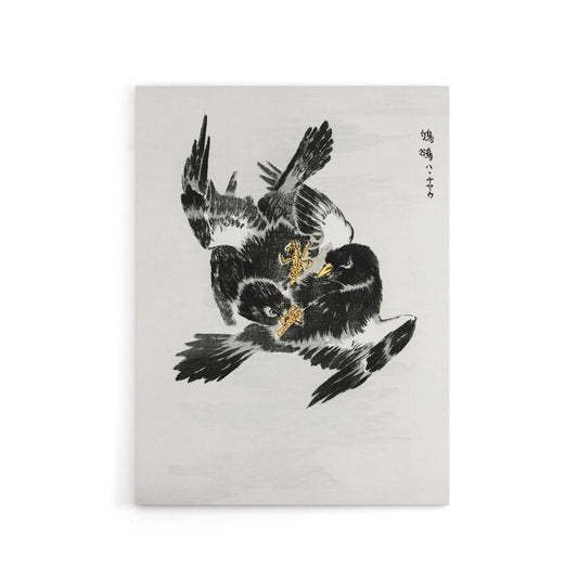 Jungle Nightjar Bird Fight Japanese Canvas Wall Art Print Kashu