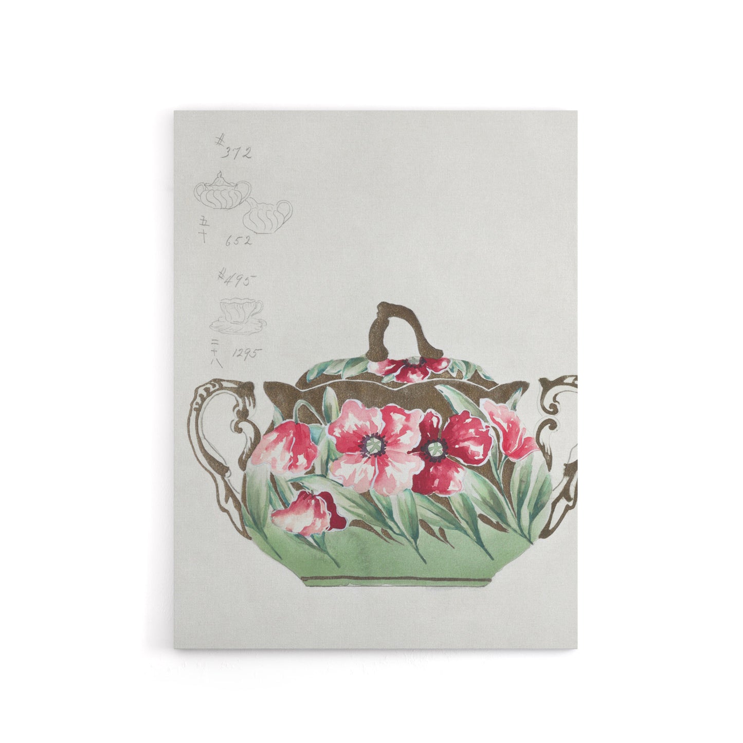 Vintage Sugar Bowl Poppy Design Canvas Wall Art Print Noritake