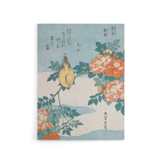 Bush Warbler And Roses Canvas Wall Art Print Katsushika Hokusai