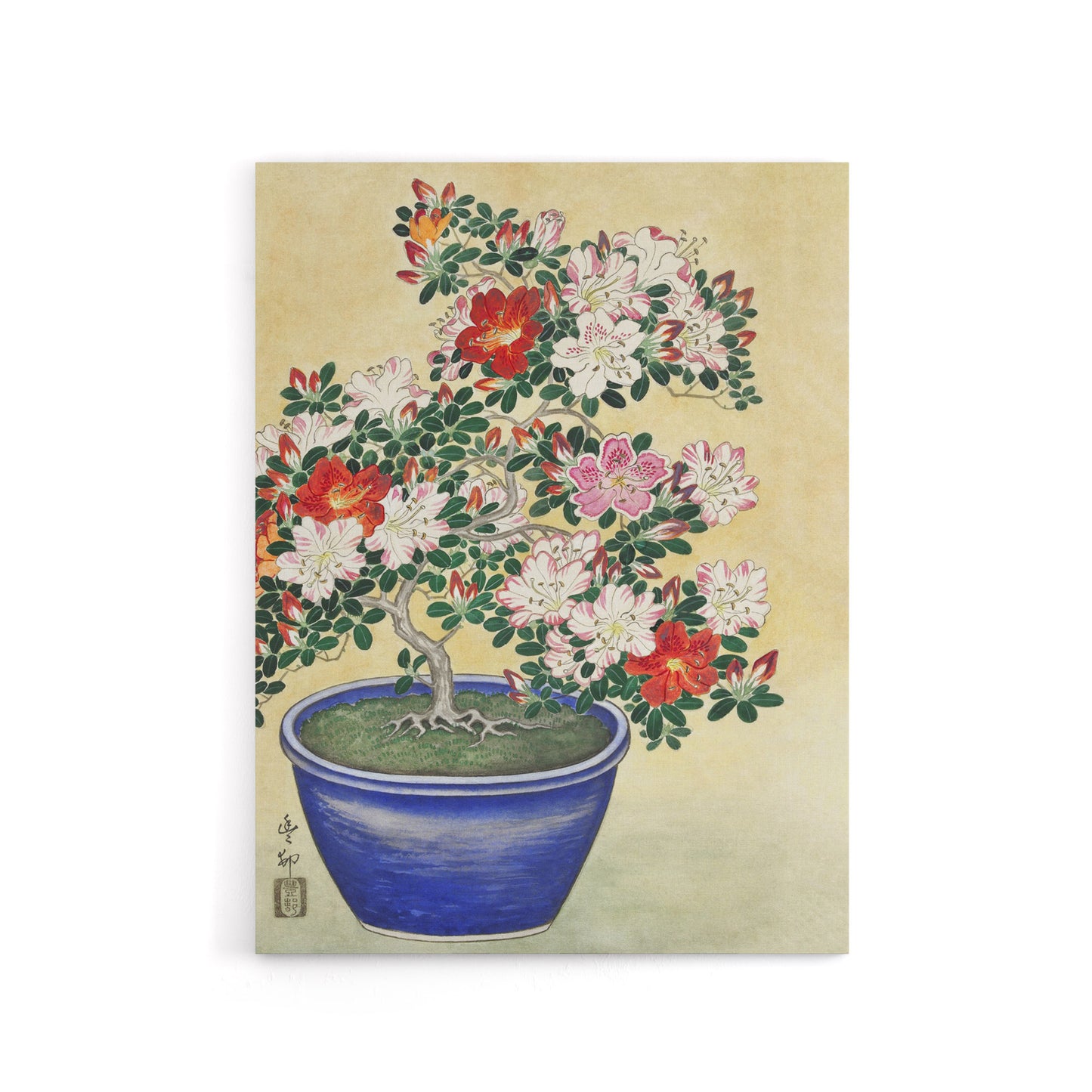 Blooming Azalea In Blue Pot Canvas Wall Art Print Ohara Koson
