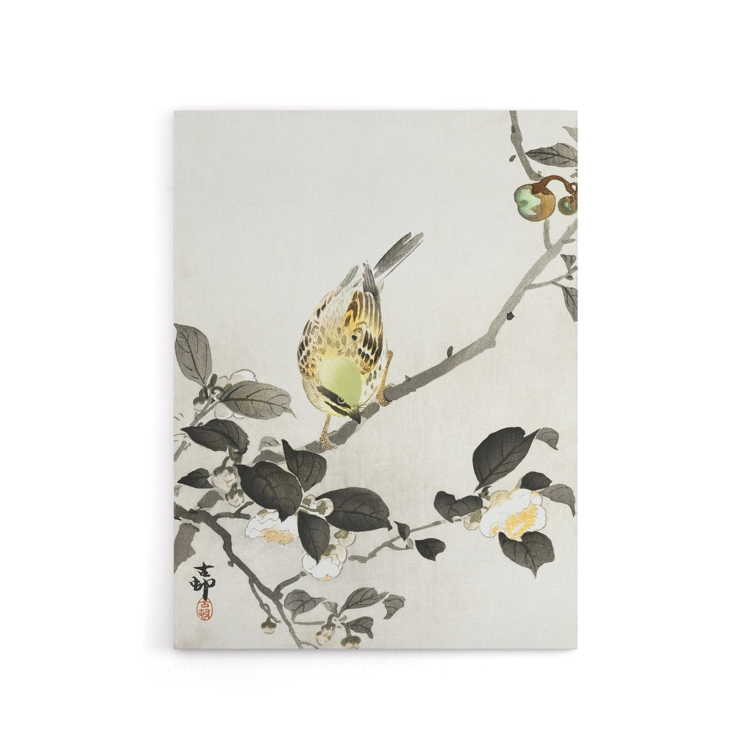 Bunting On Blossom Branch Canvas Wall Art Print Ohara Koson