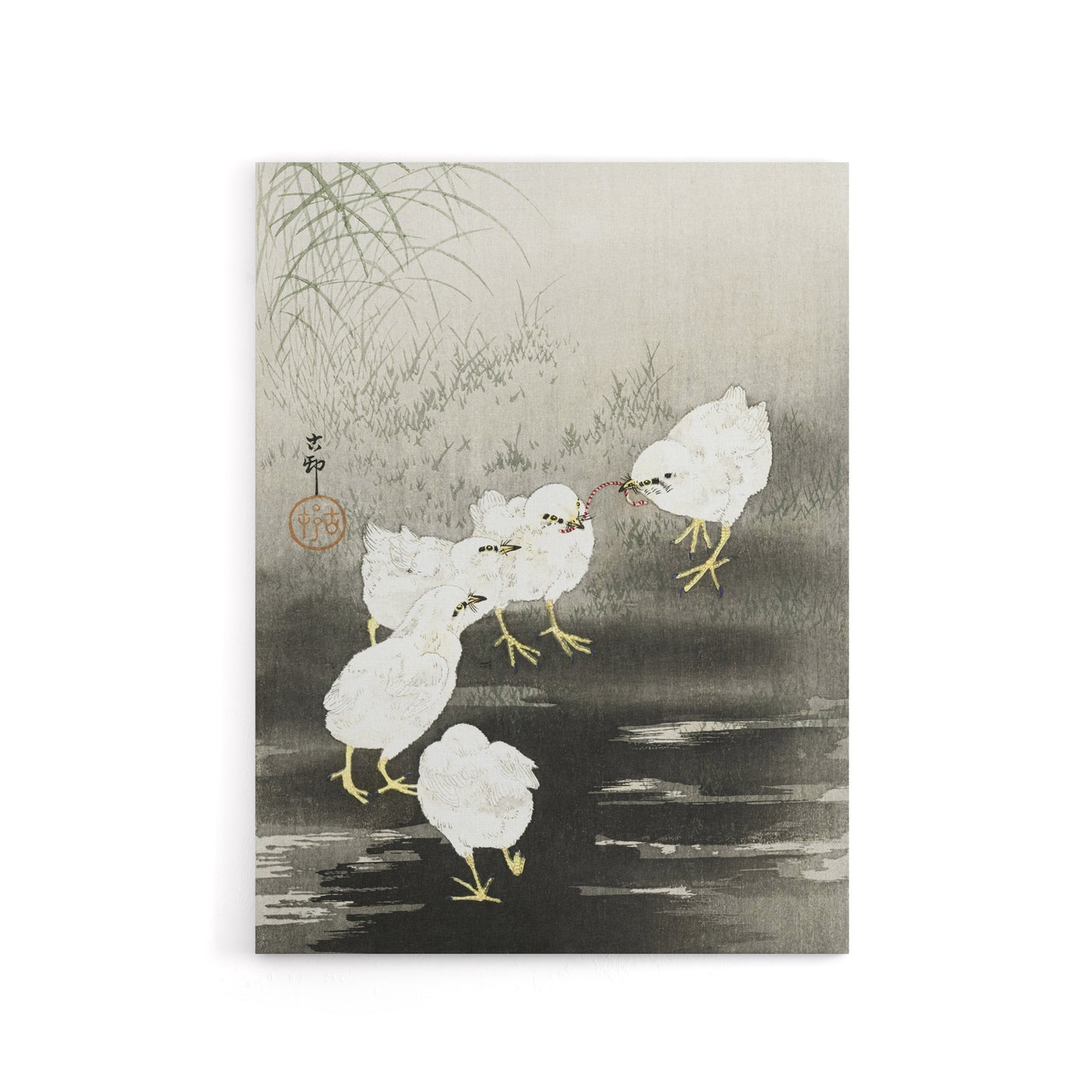 Chicks Eating Worms Canvas Wall Art Print Ohara Koson