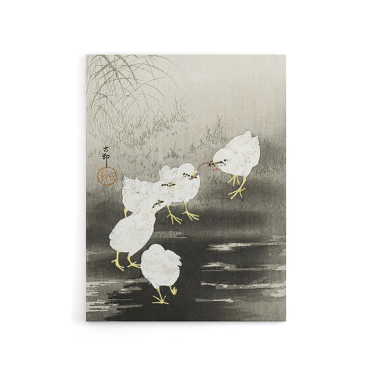 Chicks Eating Worms Canvas Wall Art Print Ohara Koson