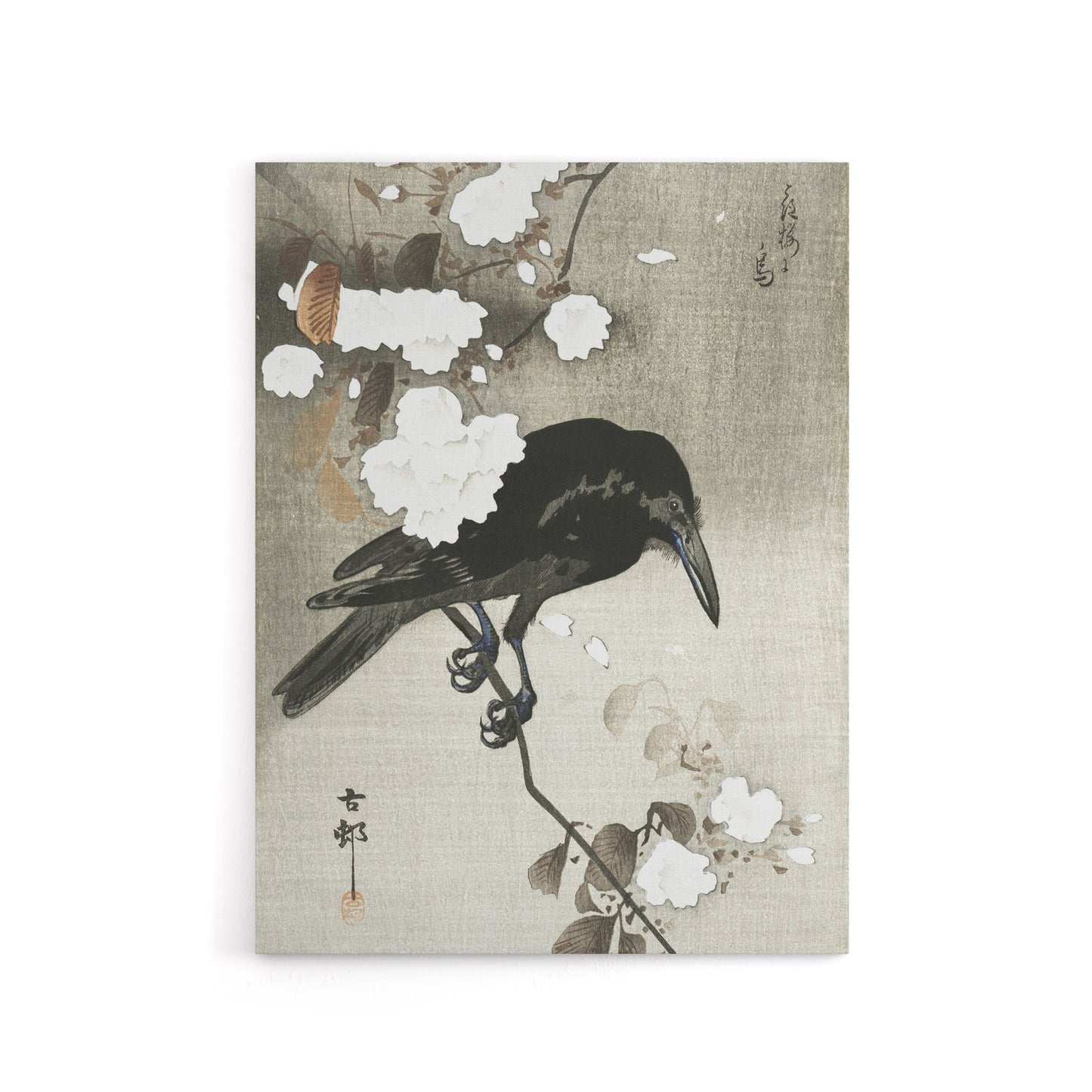 Crow With Cherry Blossom Flowers Canvas Wall Art Print Koson