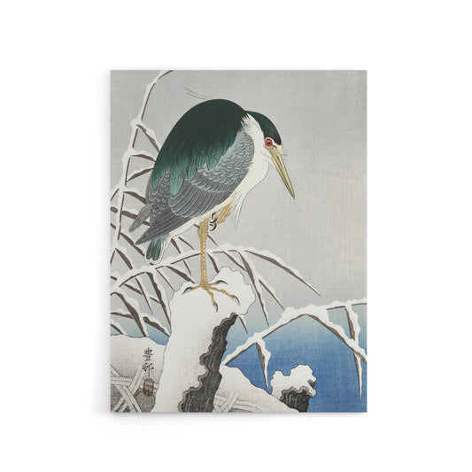 Heron In Snow Vintage Bird Ukiyo E Canvas Wall Art Print Koson