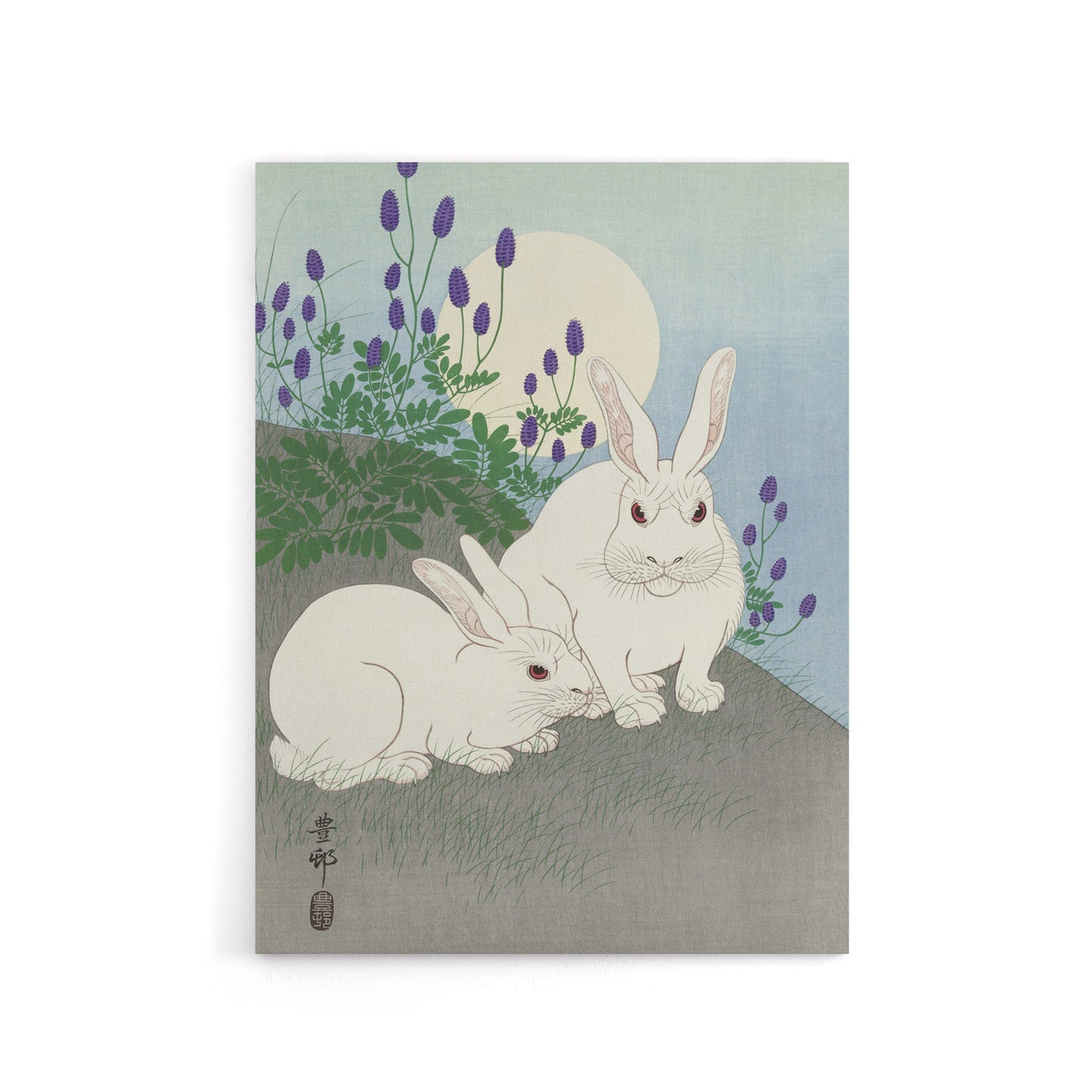 Two Rabbits At Full Moon Canvas Wall Art Print Ohara Koson