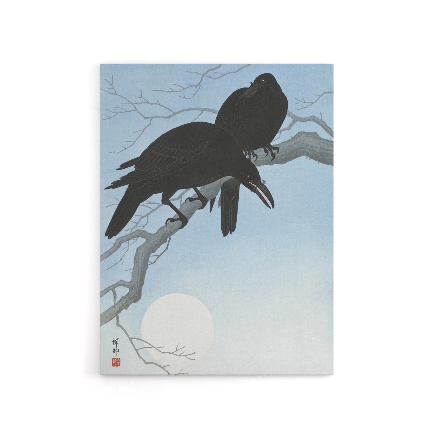 Two Crows On A Tree Branch Canvas Wall Art Print Ohara Koson