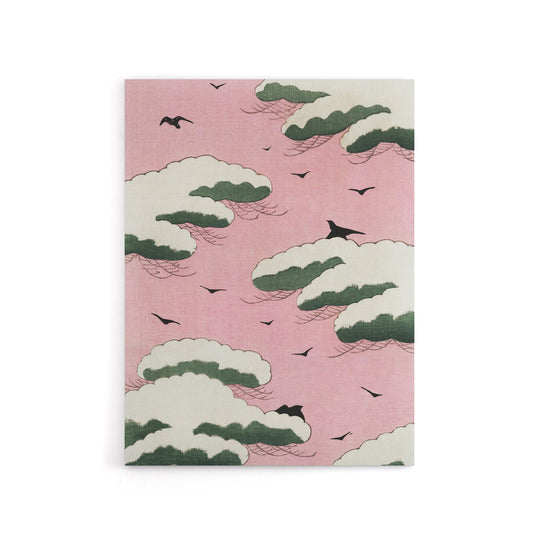 Pink Sky With Clouds and Birds Canvas Wall Art Print Bijutsukai