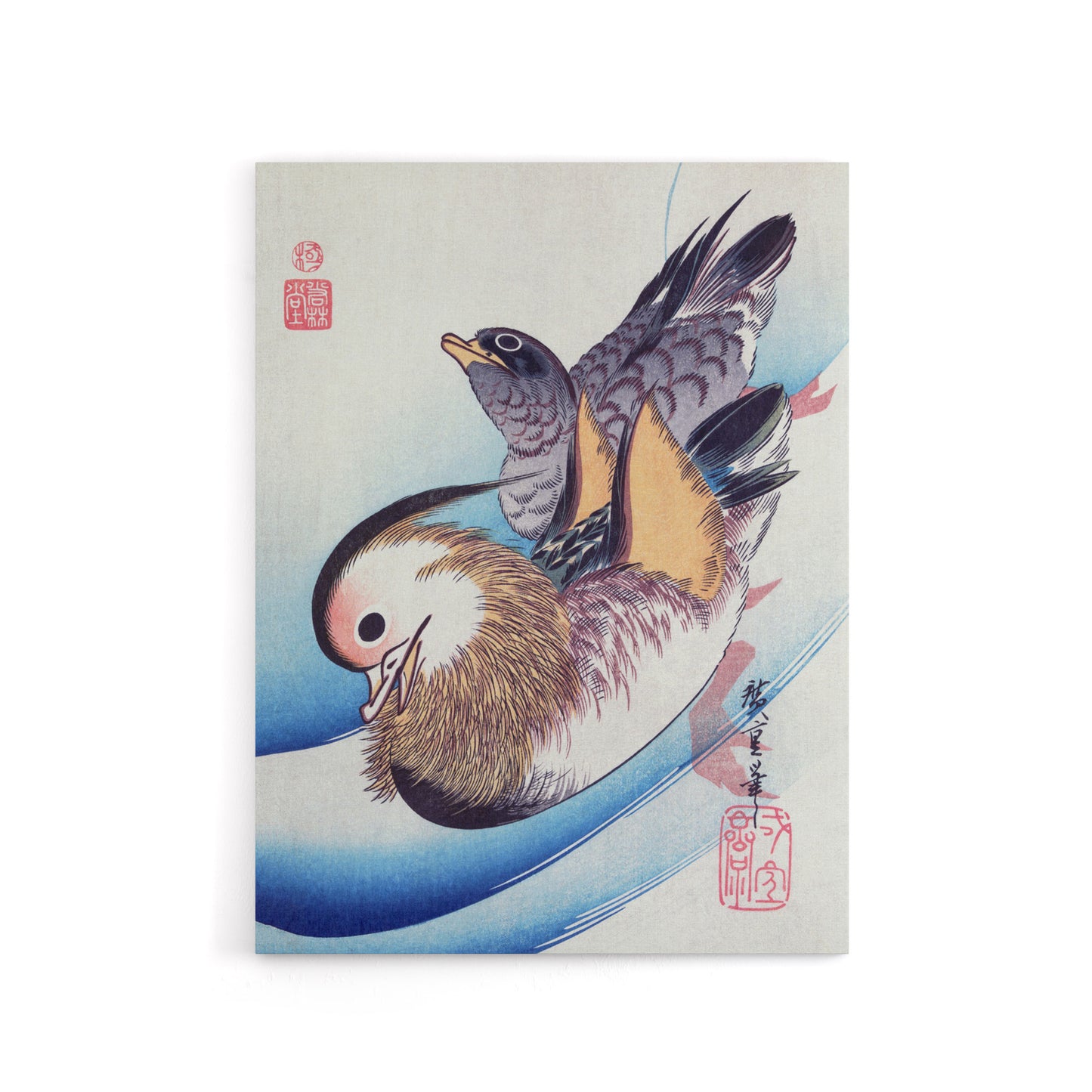 Two Mandarin Ducks in a Lake Canvas Wall Art Print Hiroshige