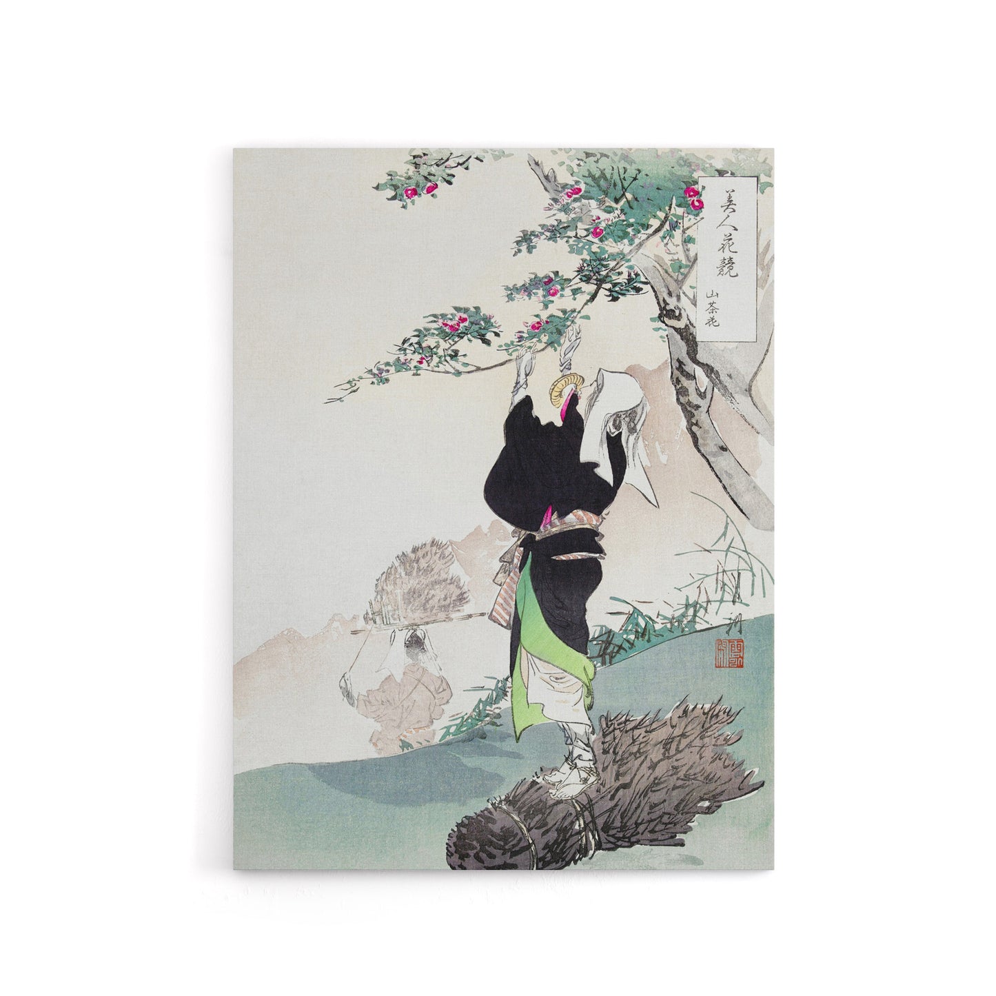 Woman Picking Mountain Cherry Canvas Wall Art Print Ogata Gekko