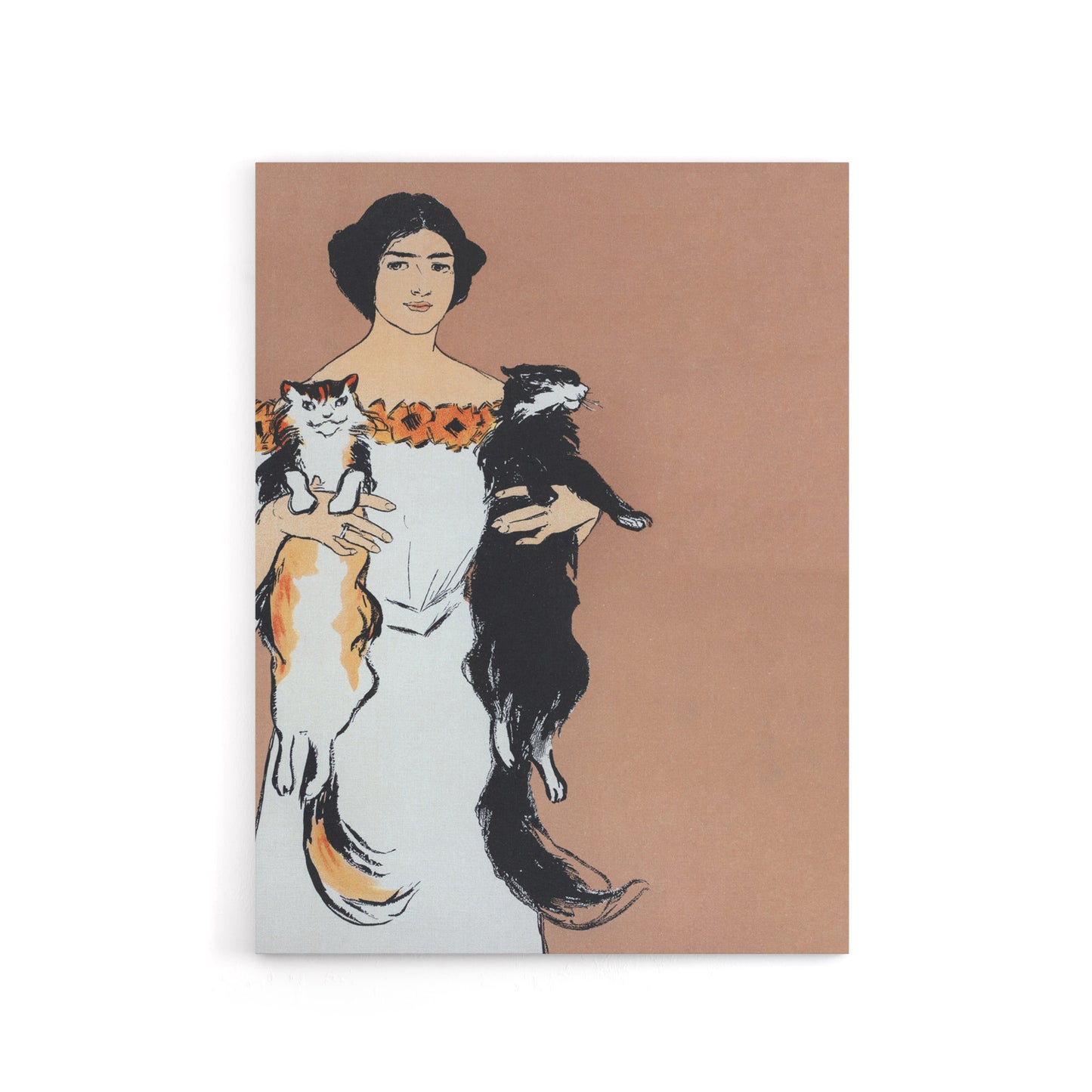 Woman Holding Two Cats Drawing Canvas Wall Art Print Penfield