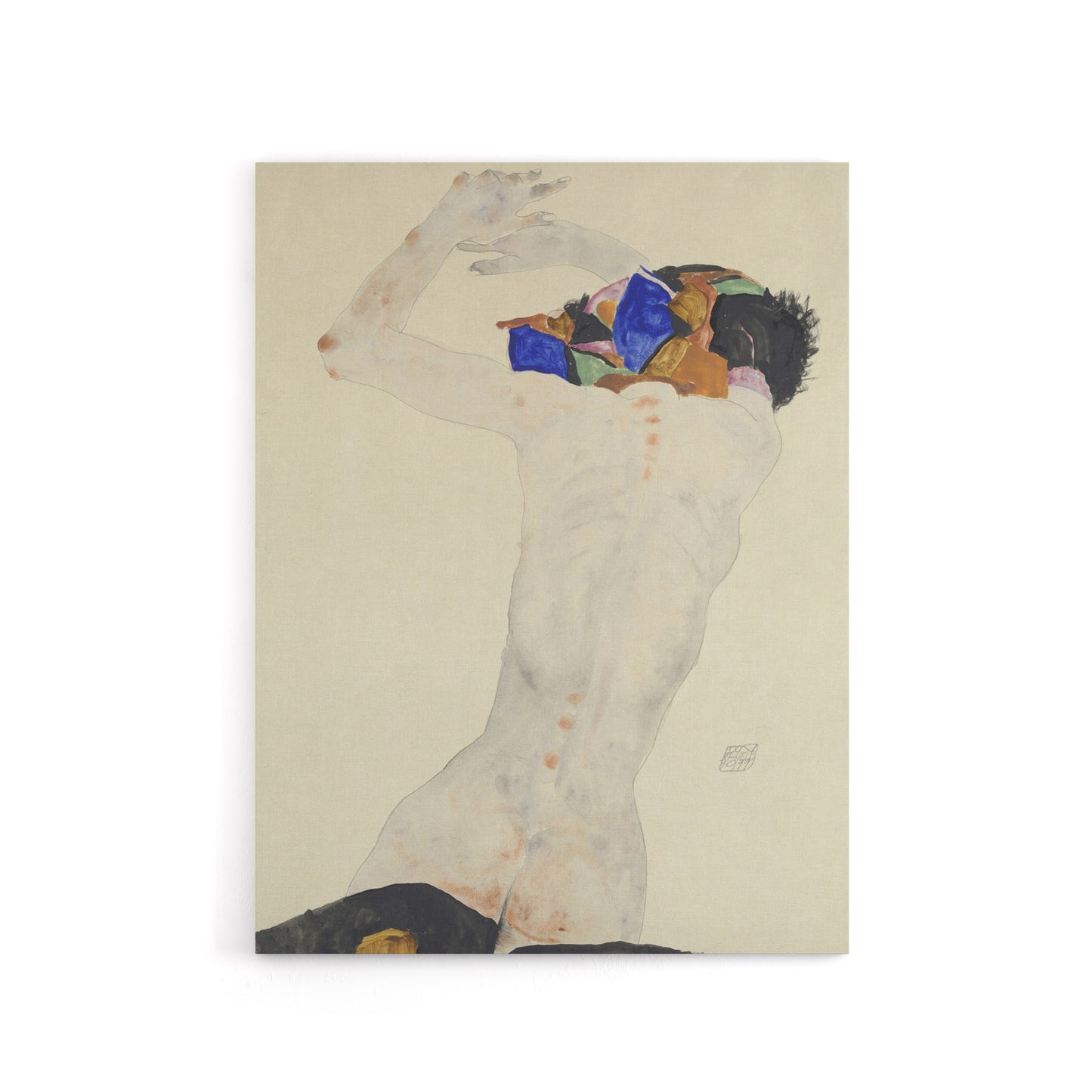 Back Nude With Colourful Cloth Canvas Wall Art Print Egon Schiele