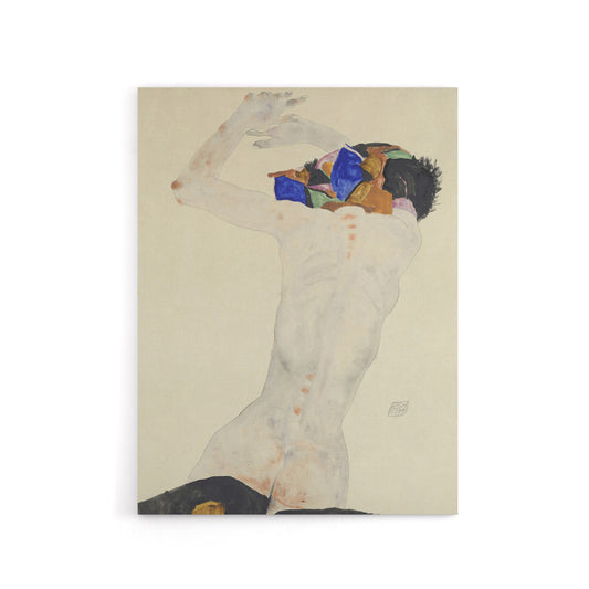 Back Nude With Colourful Cloth Canvas Wall Art Print Egon Schiele