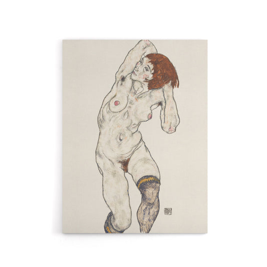 Nude in Black Stockings Portrait Canvas Wall Art Print Schiele