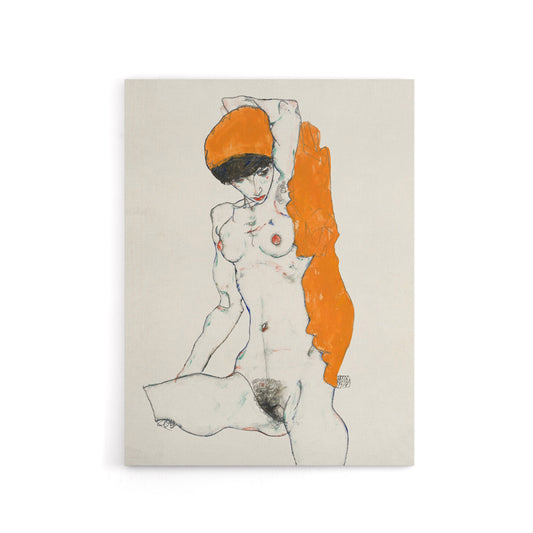 Standing Nude with Orange Drapery Canvas Wall Art Print Schiele