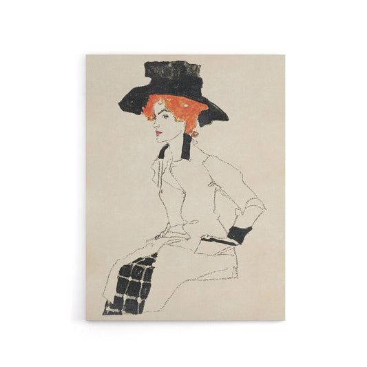 Portrait of a Woman with Black Hat Canvas Wall Art Print Schiele