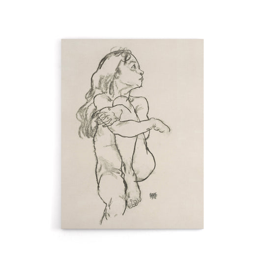 Seated Nude Pencil Drawing Canvas Wall Art Print Egon Schiele