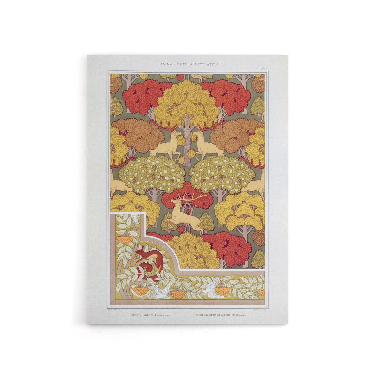 Stag Deer Trees Canvas Wall Art Print Vintage Floral Verneuil