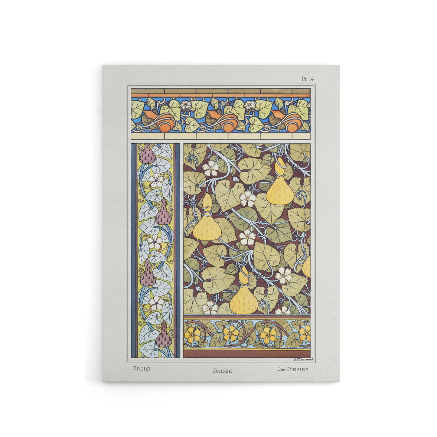 White Flower Gourd Floral Patterns Canvas Wall Art Print Verneuil