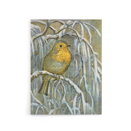 Robin on Snowy Tree Branch Canvas Wall Art Print van Hoytema