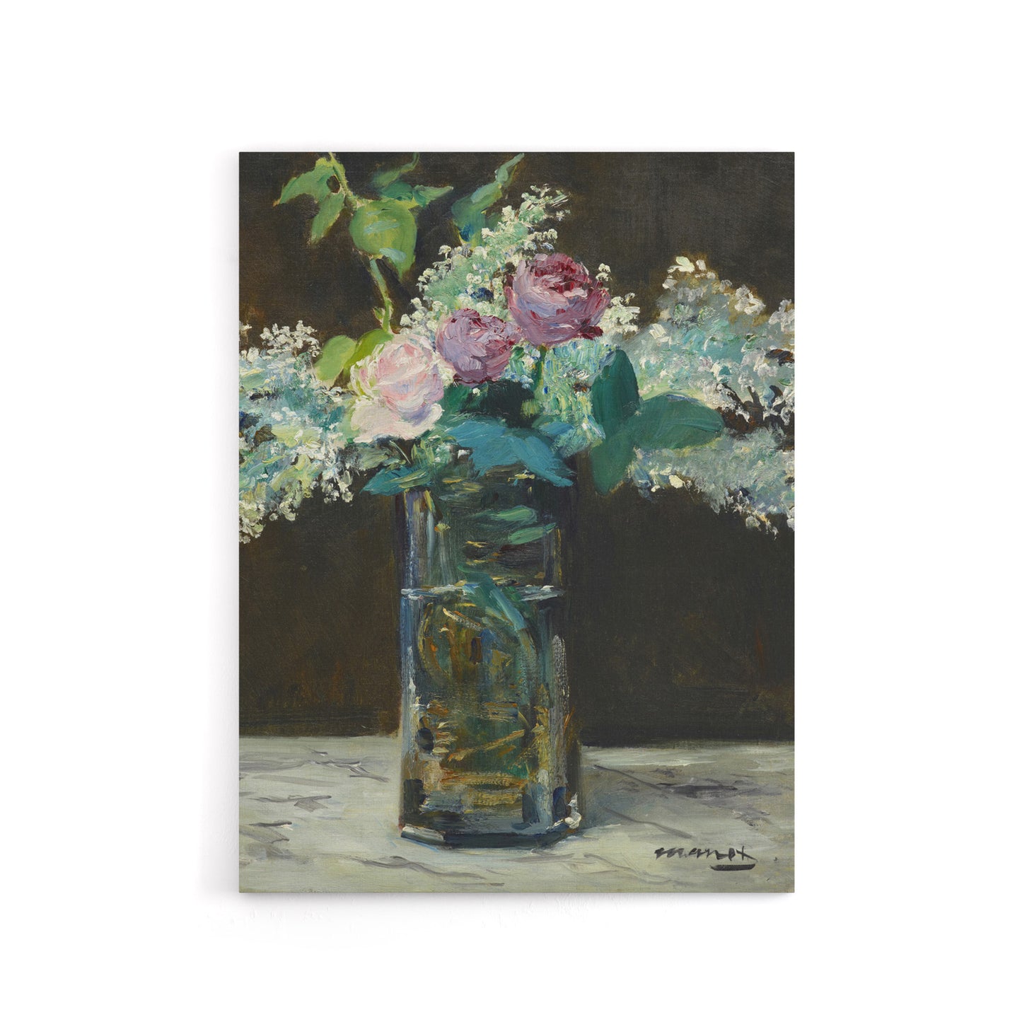 Vase of White Lilacs and Roses Manet Vintage Canvas Wall Art