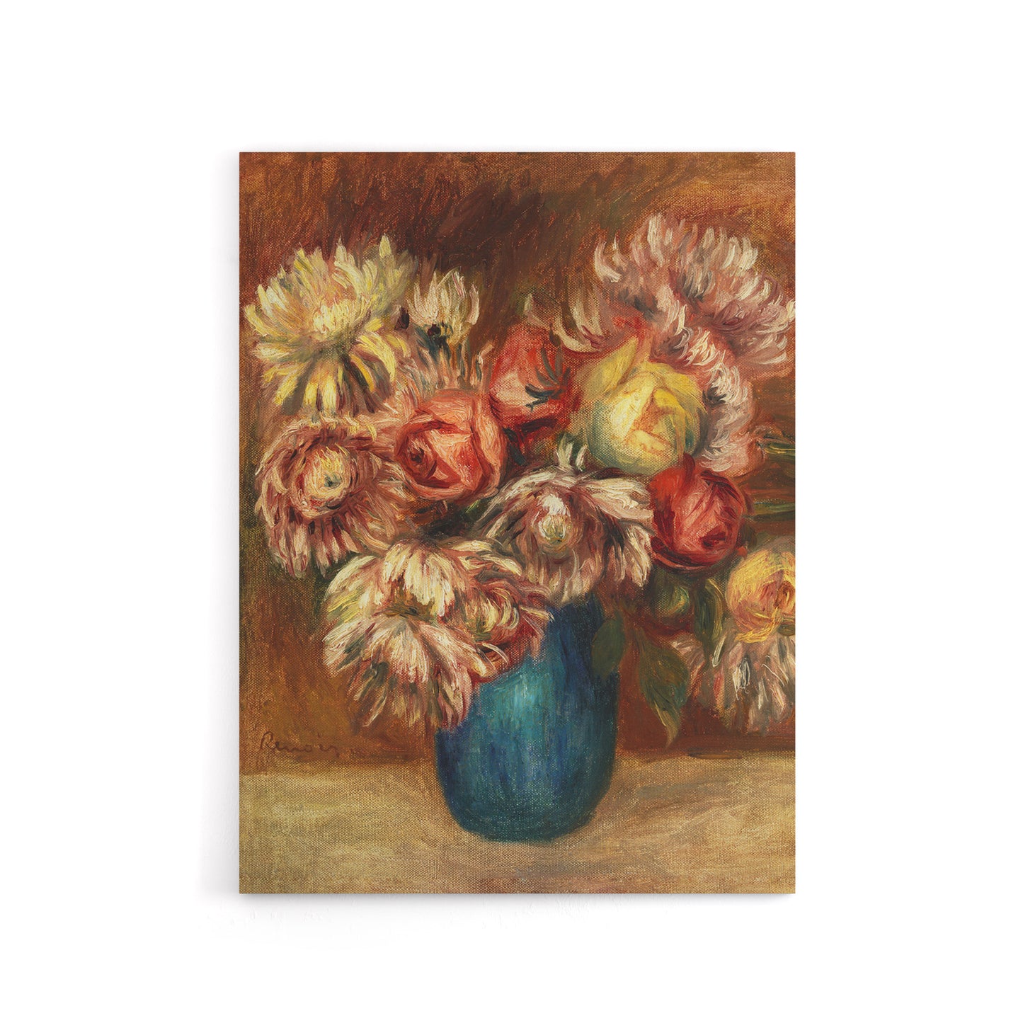 Flowers in a Green Vase Renoir Vintage Canvas Wall Art