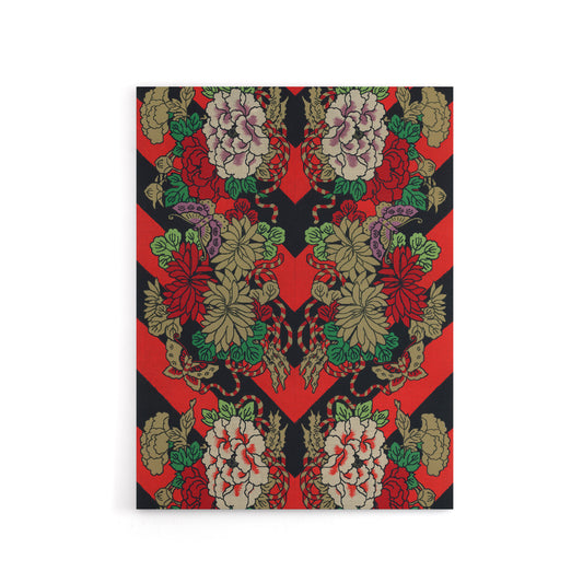 Japanese Red Fan Floral Pattern Audsley Vintage Canvas Wall Art