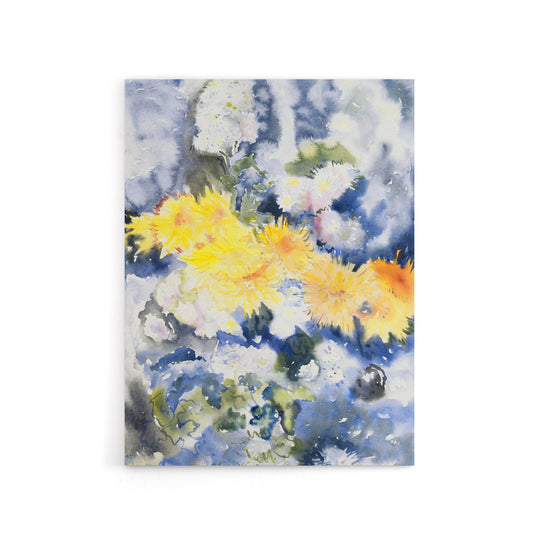 Yellow and Blue Floral Watercolour Demuth Canvas Wall Art Print