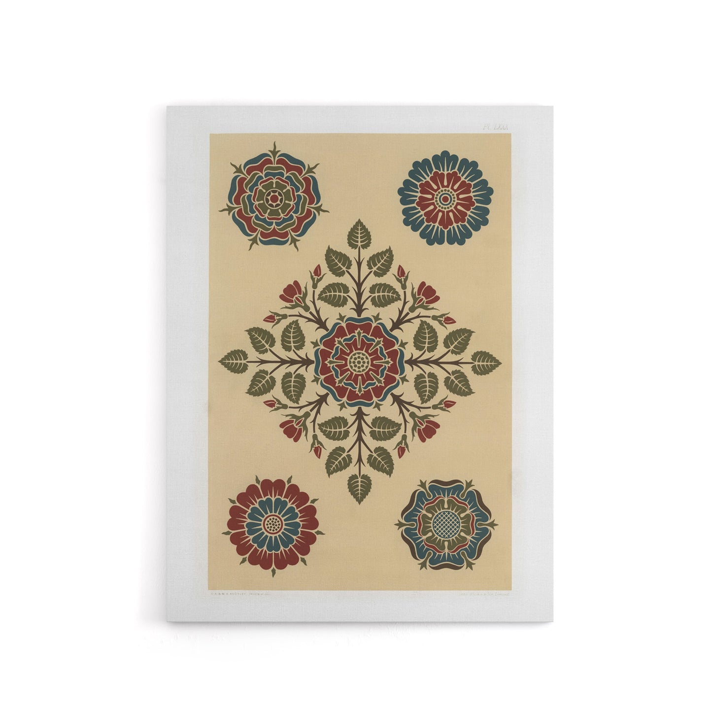 Vintage Stylised Rose Flower Pattern Audsley Canvas Wall Art Print