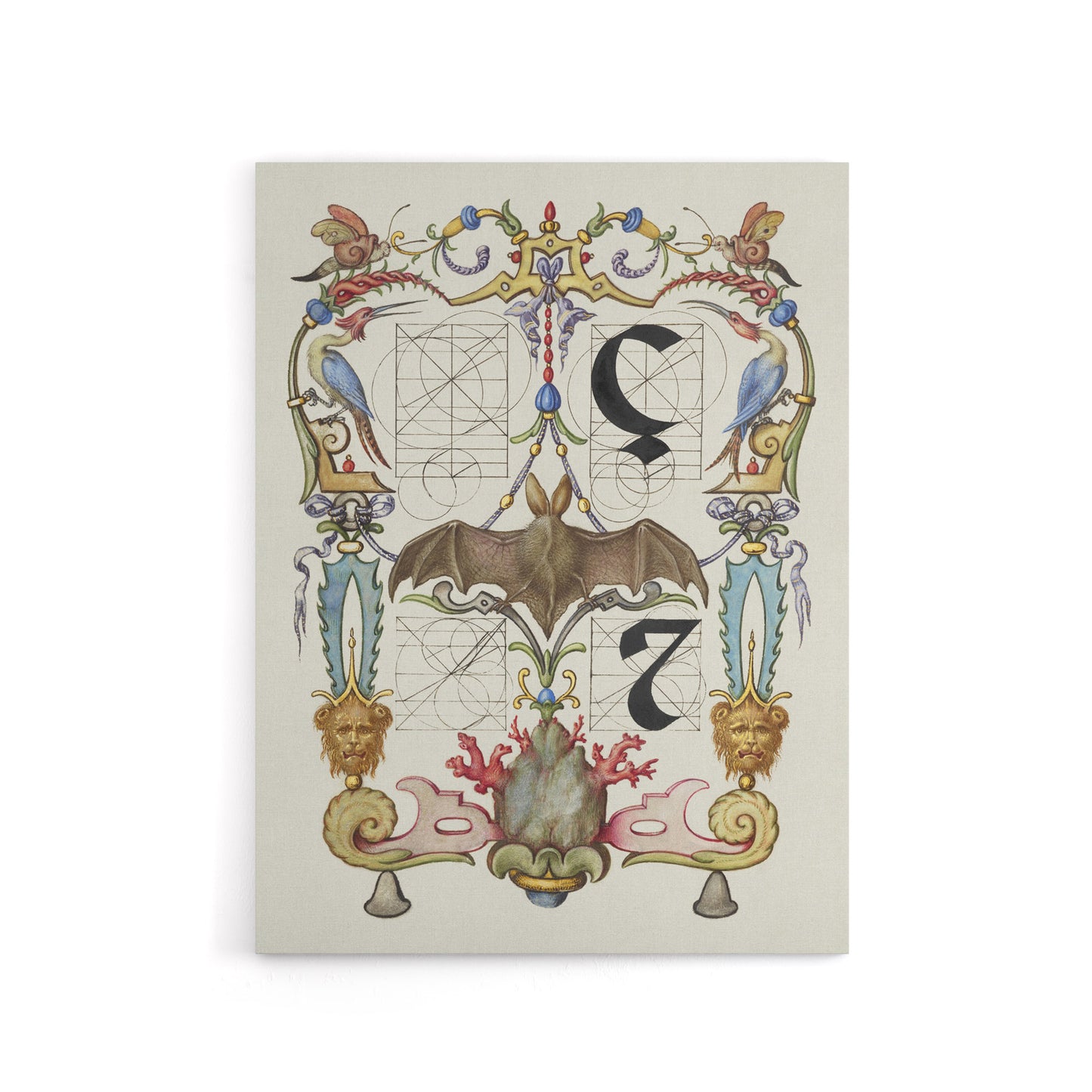 Pictoral Letter Guide with Bat Calligraphy Canvas Wall Art Print