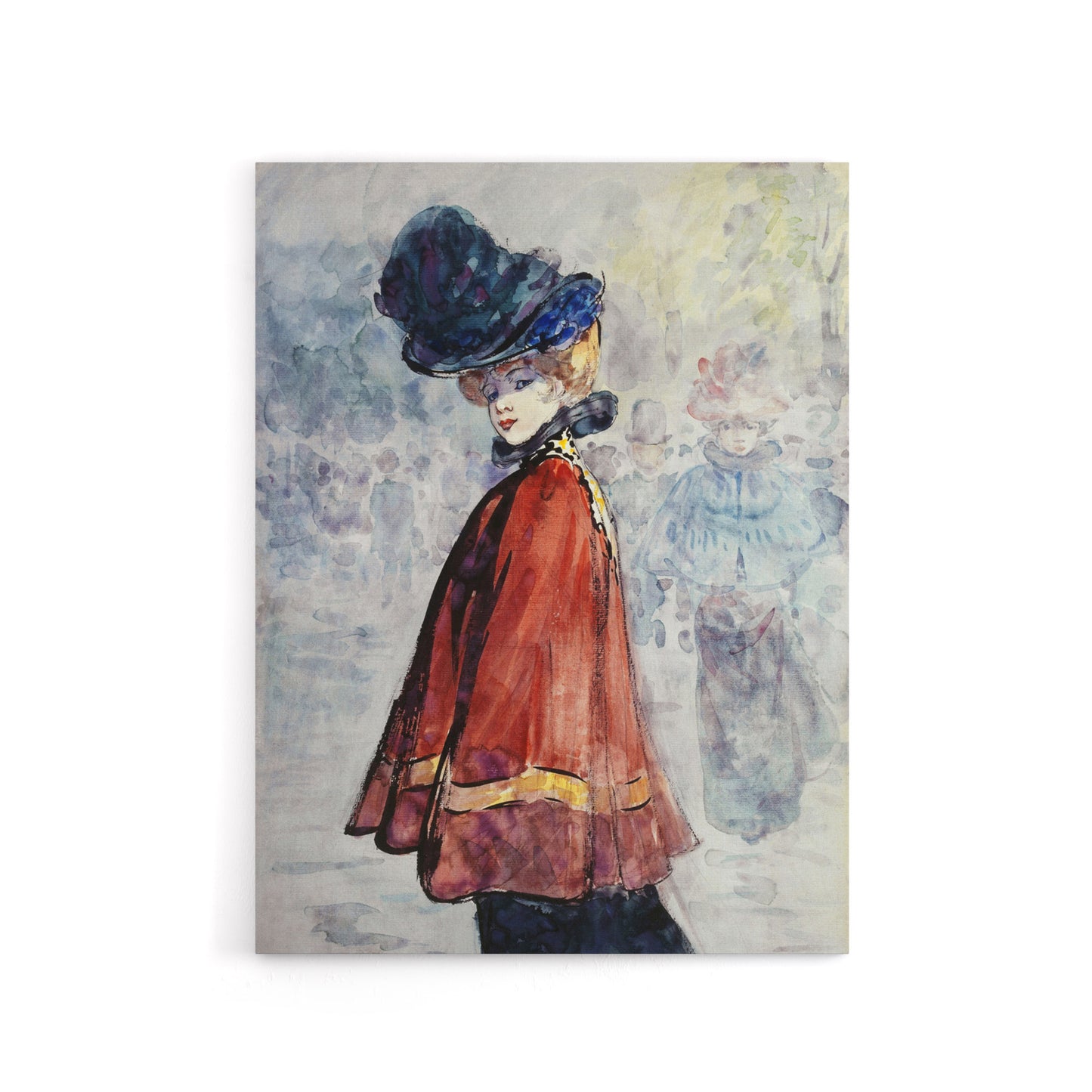 Henry Somm Elegant in Red Cape Watercolour Portrait Canvas Wall Art Print