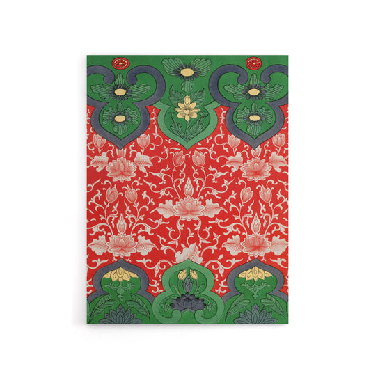 Owen Jones Arabesque Floral Red Green Pattern Canvas Wall Art Print